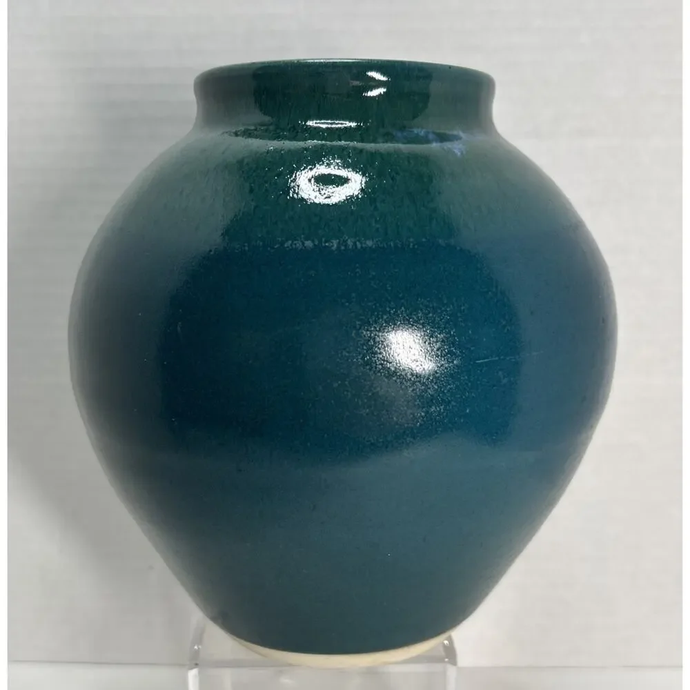 Vtg Studio Art Pottery Mottled Teal Blue Glazed 6